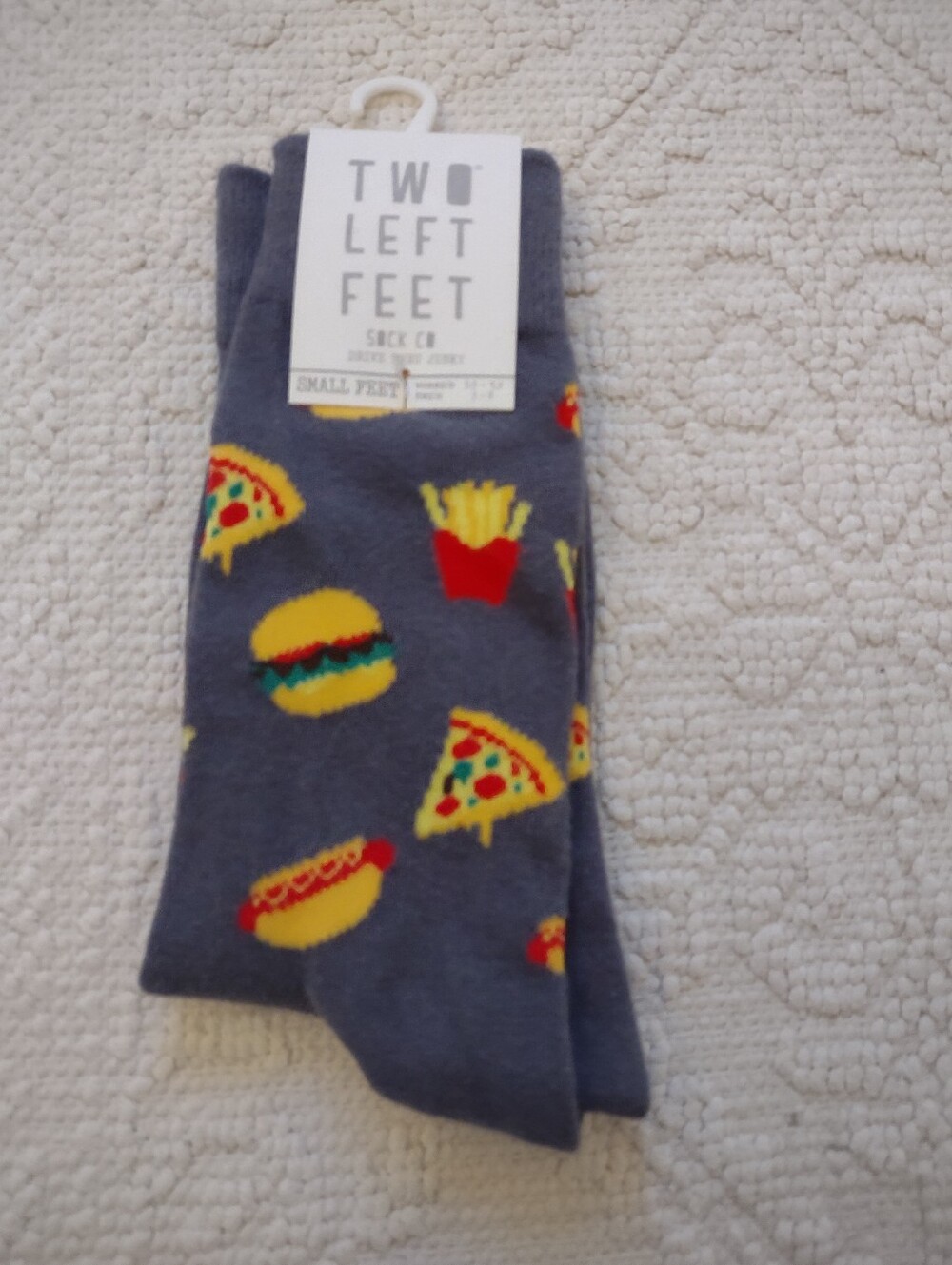 Two Left Feet Gray Novelty Food Pattern Crew Socks - Pizza, Burger & Fries